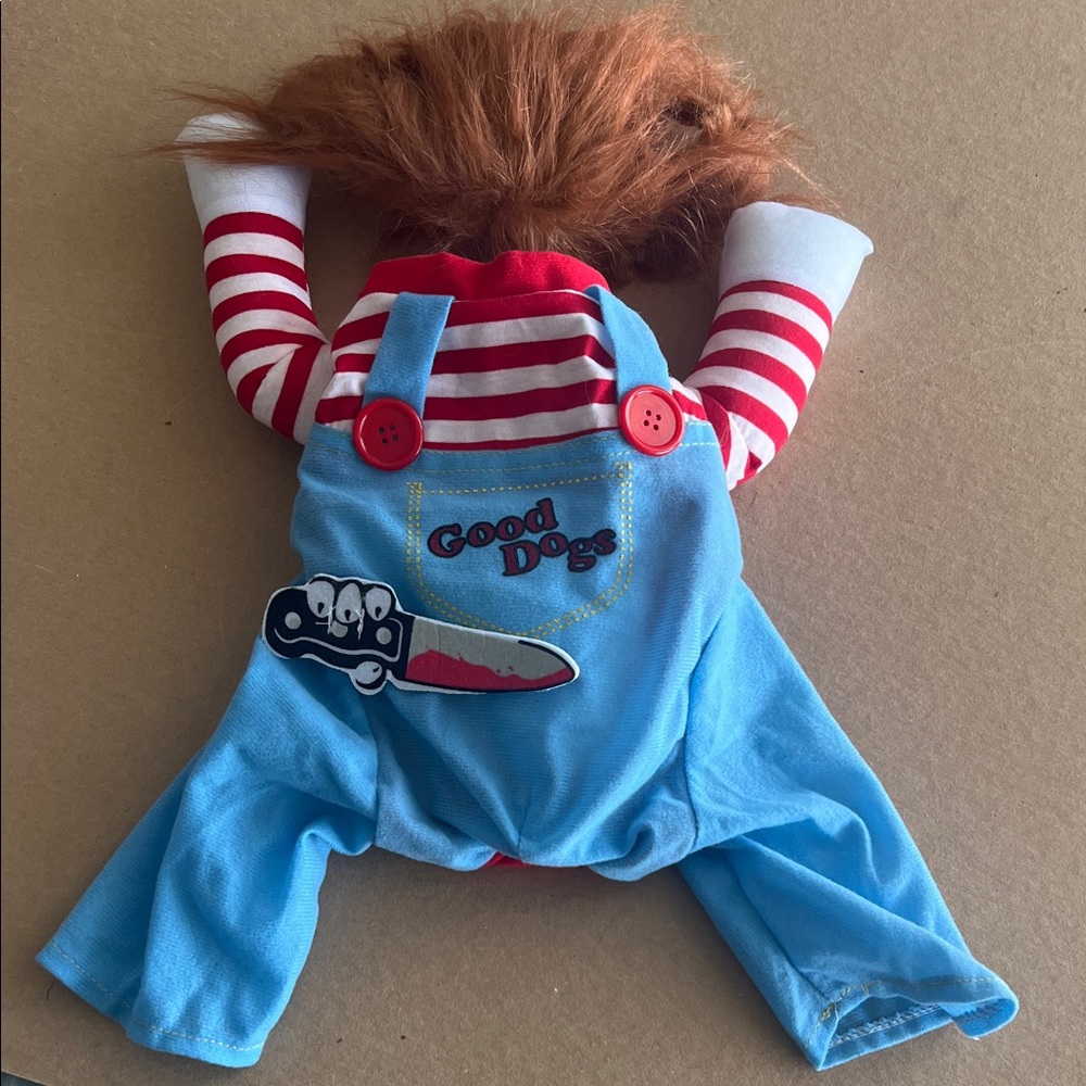 Dog’s Striped Red and Blue Dog Costume, Small-Chuckee